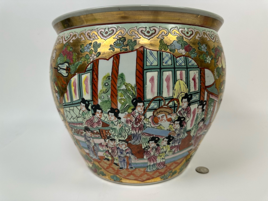 Vintage Signed Chinese Hand Painted Porcelain Fish Bowl Planter 13W X 11H [Photo 14]
