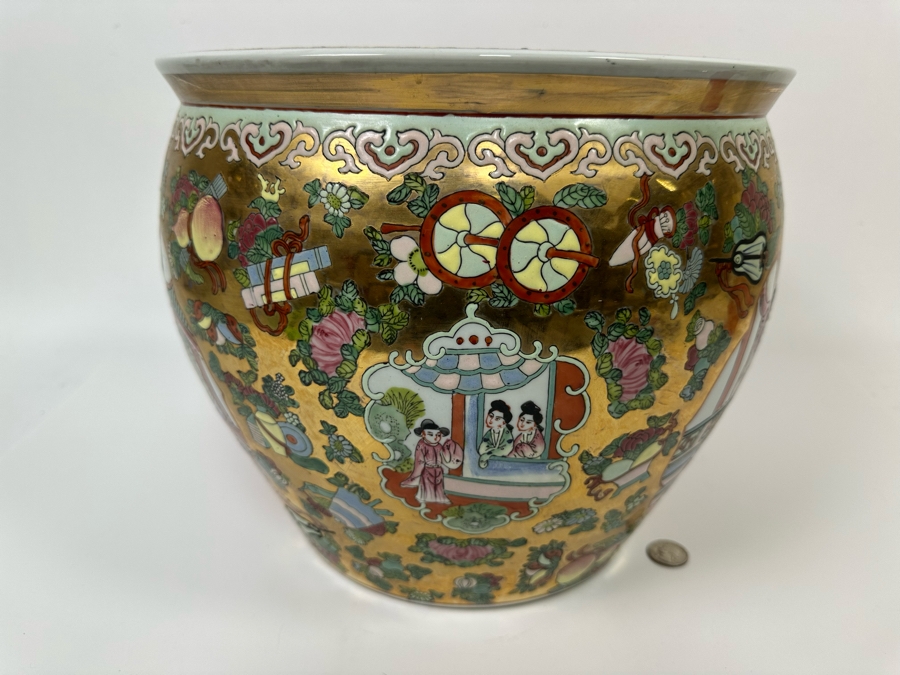 Vintage Signed Chinese Hand Painted Porcelain Fish Bowl Planter 13W X 11H [Photo 10]