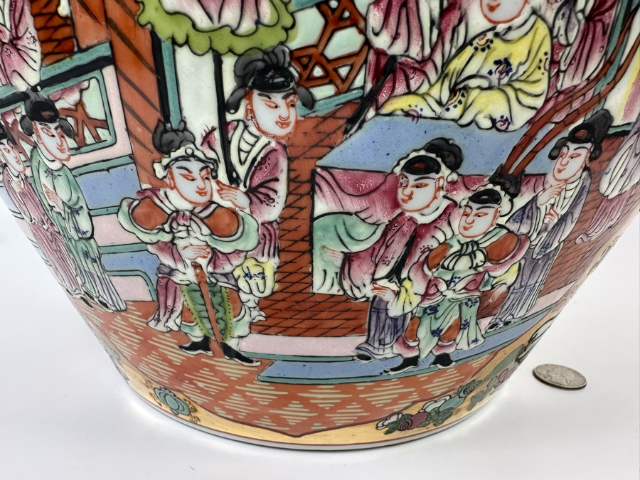 Vintage Signed Chinese Hand Painted Porcelain Fish Bowl Planter 13W X 11H [Photo 6]