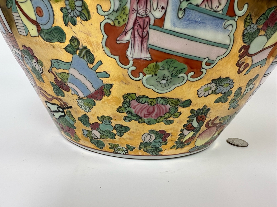 Vintage Signed Chinese Hand Painted Porcelain Fish Bowl Planter 13W X 11H [Photo 13]