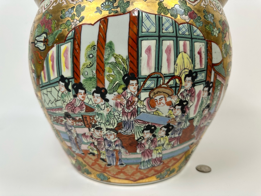 Vintage Signed Chinese Hand Painted Porcelain Fish Bowl Planter 13W X 11H [Photo 15]