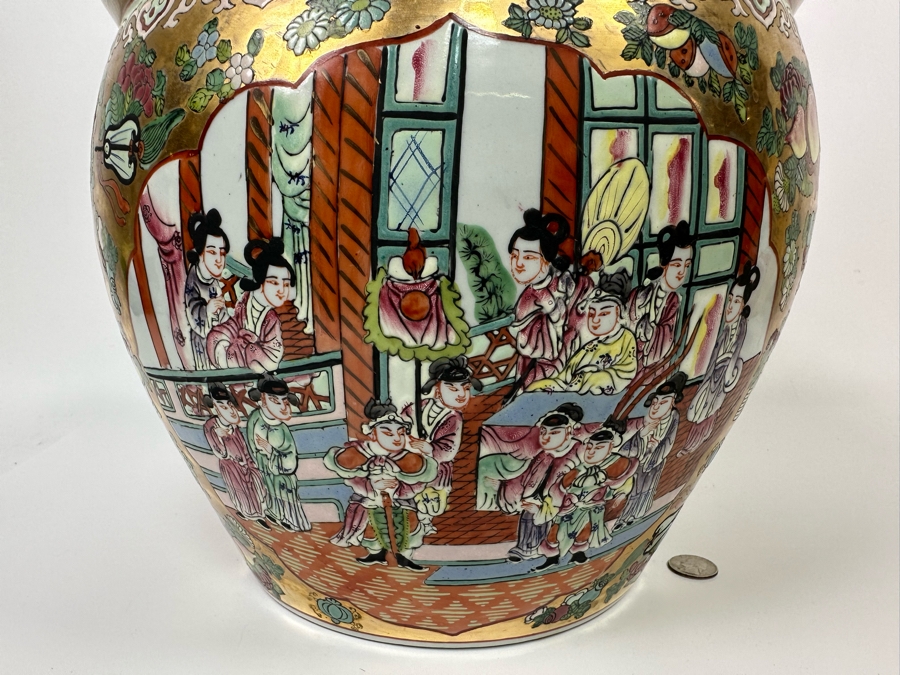 Vintage Signed Chinese Hand Painted Porcelain Fish Bowl Planter 13W X 11H [Photo 4]