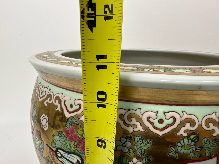 Vintage Signed Chinese Hand Painted Porcelain Fish Bowl Planter 13W X 11H [Photo 21]