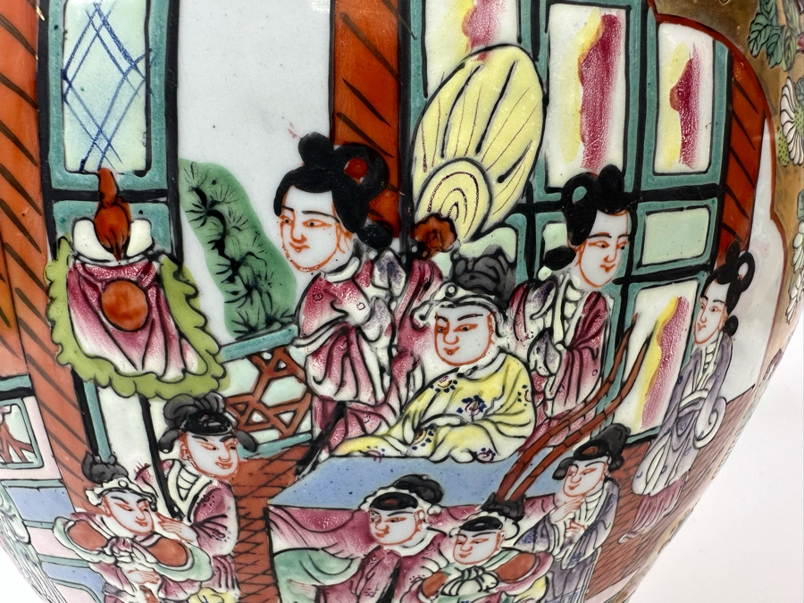 Vintage Signed Chinese Hand Painted Porcelain Fish Bowl Planter 13W X 11H [Photo 5]