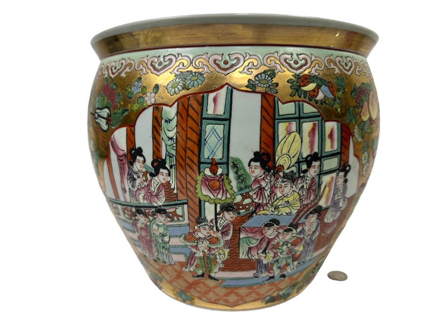 Vintage Signed Chinese Hand Painted Porcelain Fish Bowl Planter 13W X 11H [Photo 1]