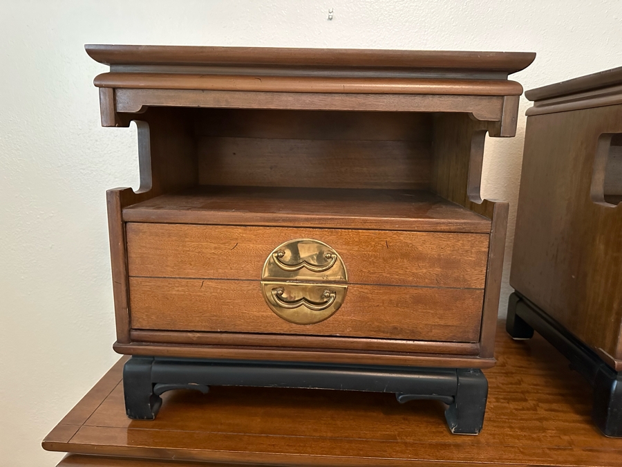 Mid-Century Chinoiserie Chest Of Drawers Dresser 60W X 20D X 31H With Matching Pair Of Nightstands 23W X 16D X 22H By Basset Furniture [Photo 6]