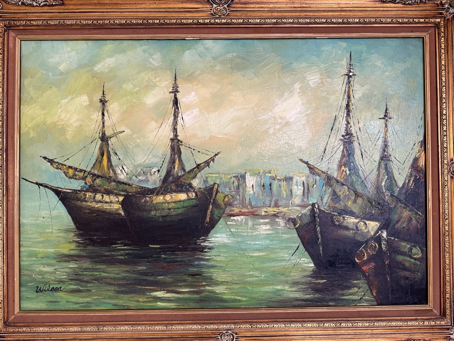 Original Mid-Century Oil Painting On Canvas 36 X 24 Framed 46 X 34 Signed Wilson [Photo 4]