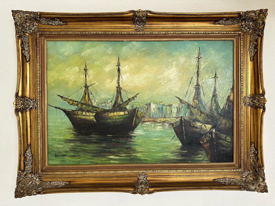 Original Mid-Century Oil Painting On Canvas 36 X 24 Framed 46 X 34 Signed Wilson [Photo 2]