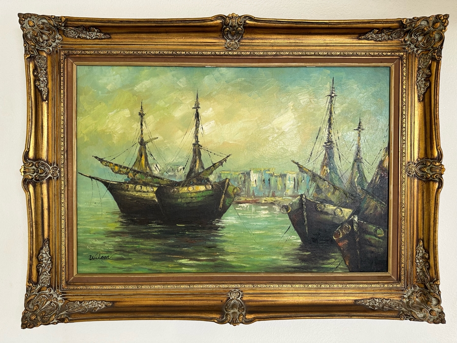 Original Mid-Century Oil Painting On Canvas 36 X 24 Framed 46 X 34 Signed Wilson [Photo 3]