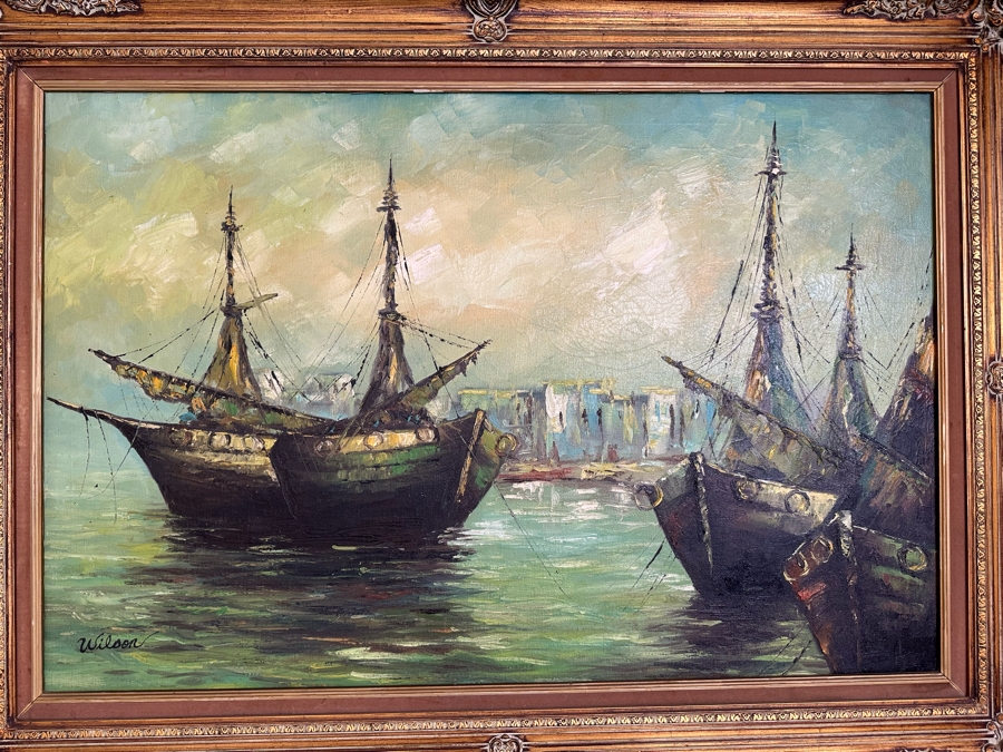 Original Mid-Century Oil Painting On Canvas 36 X 24 Framed 46 X 34 Signed Wilson [Photo 5]
