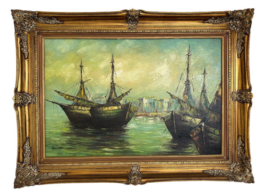 Original Mid-Century Oil Painting On Canvas 36 X 24 Framed 46 X 34 Signed Wilson [Photo 1]