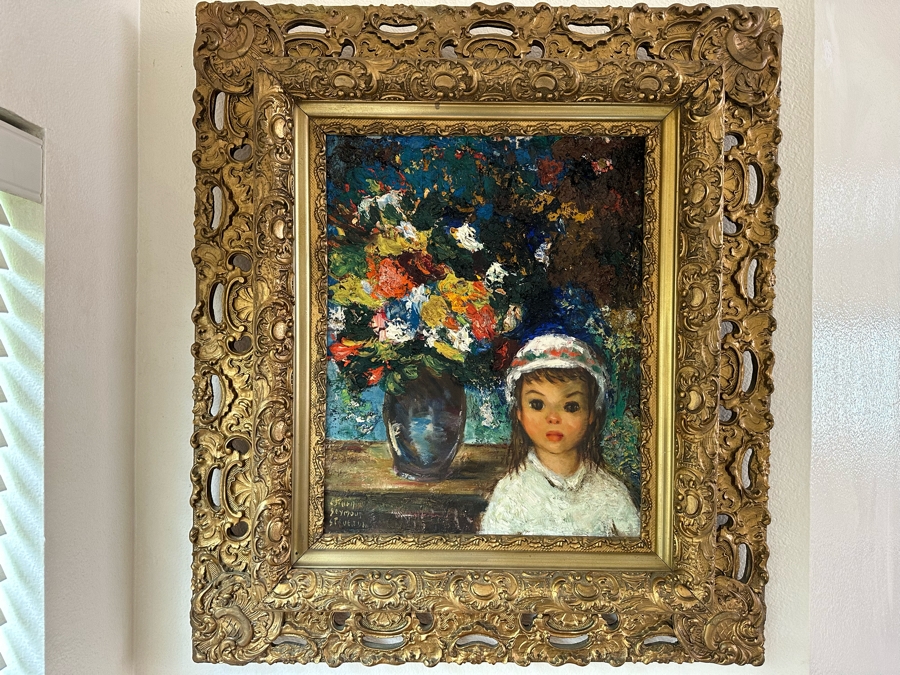Esther Seymour-Stevenson Original Impasto Painting On Canvas Board 16 X 20 In Vintage Gilt Wooden Frame 20 X 27.5 [Photo 3]