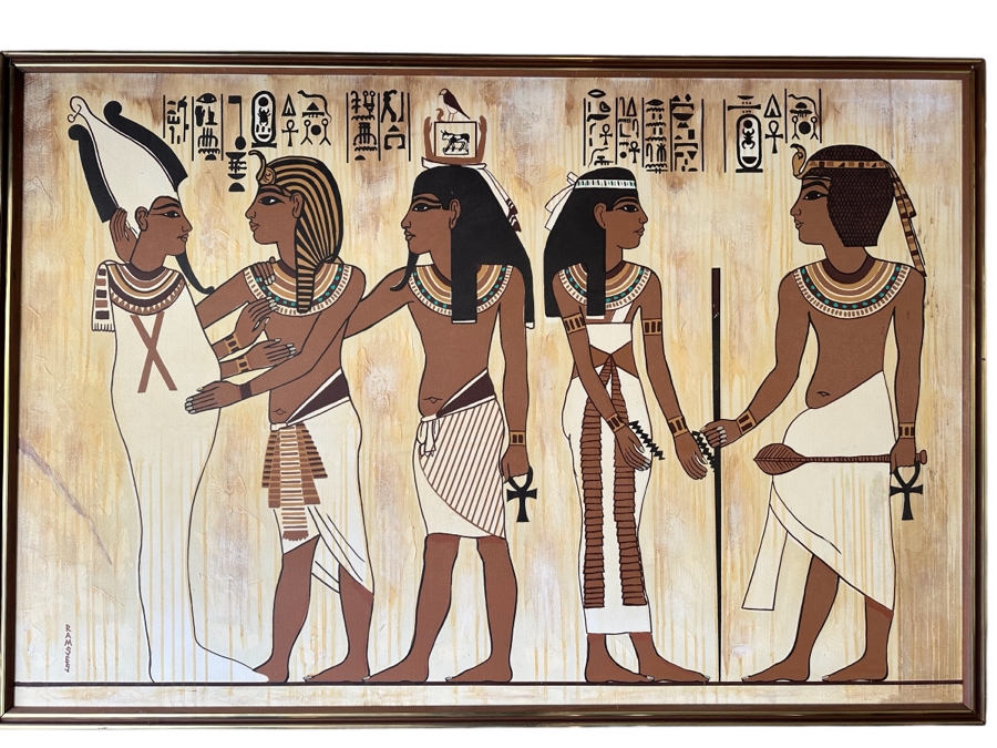 Original Egyptian Scene Painting On Canvas Signed Ramses 62W X 42H [Photo 1]