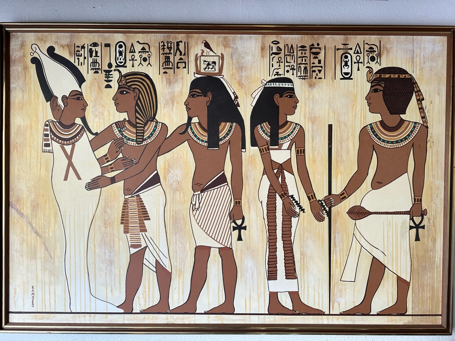 Original Egyptian Scene Painting On Canvas Signed Ramses 62W X 42H [Photo 4]
