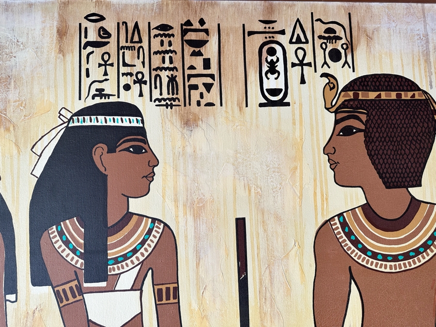 Original Egyptian Scene Painting On Canvas Signed Ramses 62W X 42H [Photo 7]