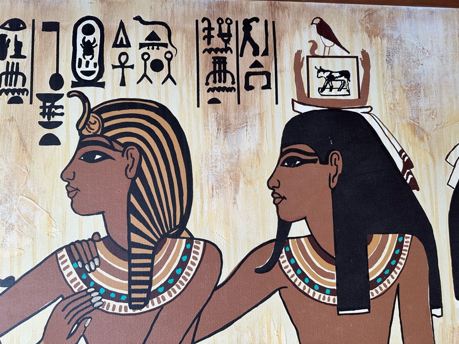 Original Egyptian Scene Painting On Canvas Signed Ramses 62W X 42H [Photo 6]