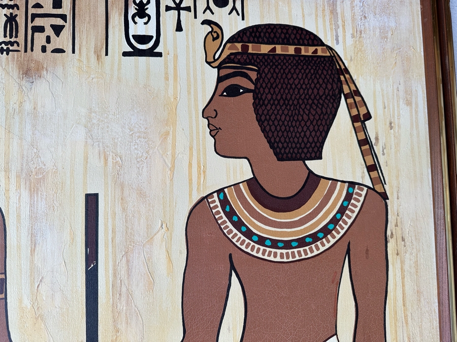 Original Egyptian Scene Painting On Canvas Signed Ramses 62W X 42H [Photo 9]