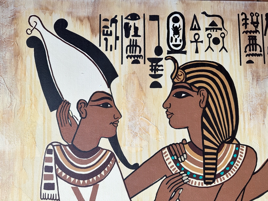 Original Egyptian Scene Painting On Canvas Signed Ramses 62W X 42H [Photo 5]