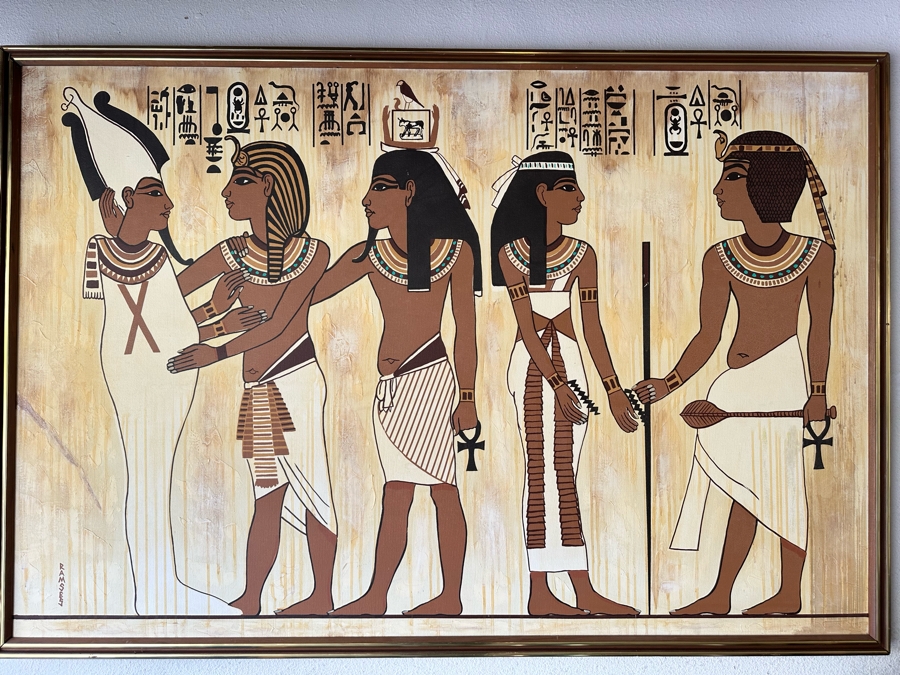 Original Egyptian Scene Painting On Canvas Signed Ramses 62W X 42H [Photo 2]