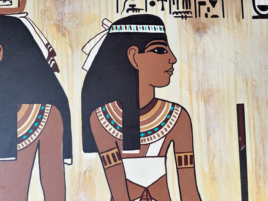 Original Egyptian Scene Painting On Canvas Signed Ramses 62W X 42H [Photo 8]