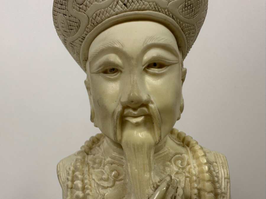 Faux Ivory Resign Chinese Emperor Figurine 13H [Photo 5]