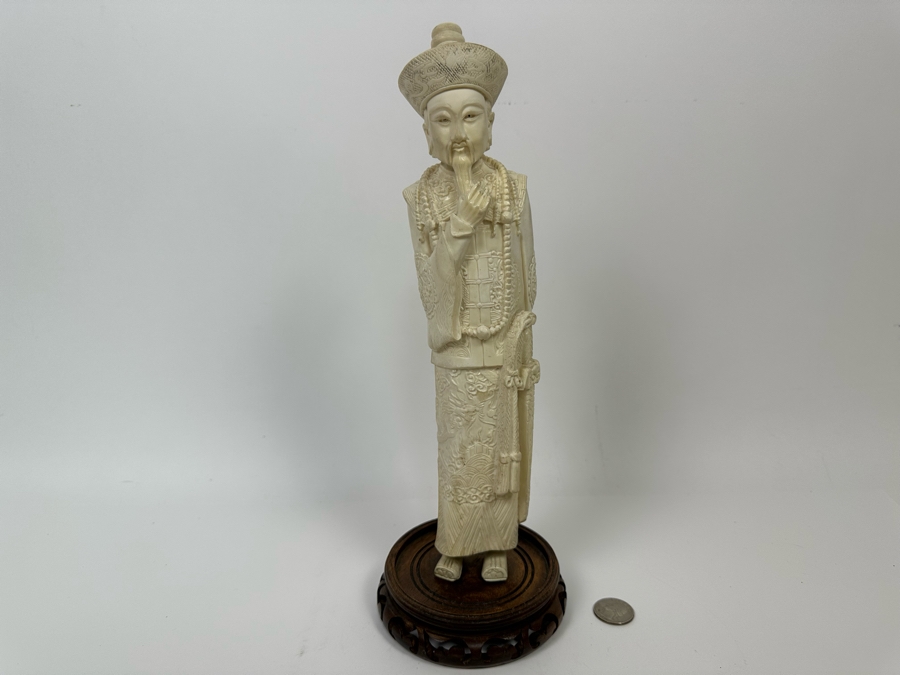 Faux Ivory Resign Chinese Emperor Figurine 13H [Photo 3]