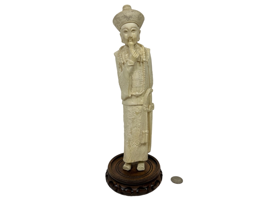 Faux Ivory Resign Chinese Emperor Figurine 13H