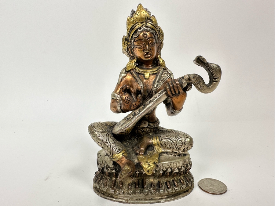 Saraswati Brass Statue 6H [Photo 2]