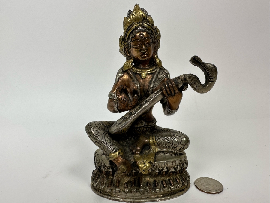 Saraswati Brass Statue 6H [Photo 3]