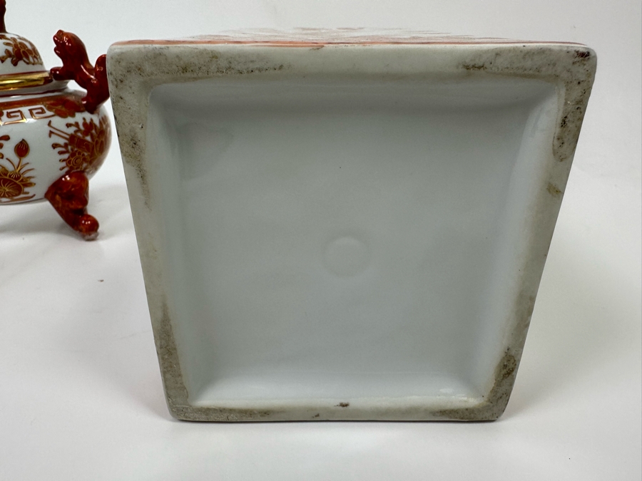 Vintage Japanese Foo Dog Incense Burner 6H And Japanse Hand Painted Porcelain Vase 14H [Photo 8]
