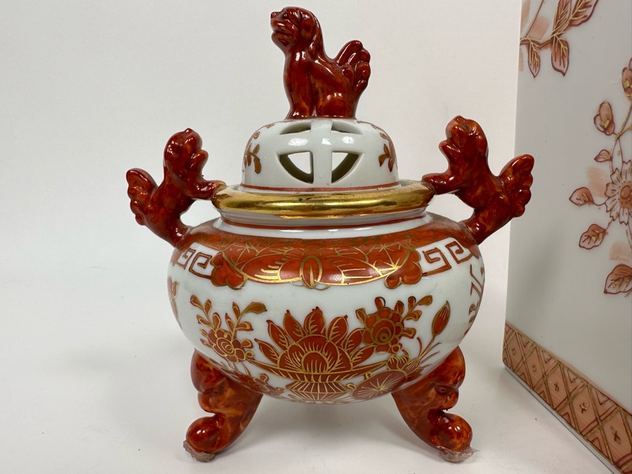 Vintage Japanese Foo Dog Incense Burner 6H And Japanse Hand Painted Porcelain Vase 14H [Photo 4]