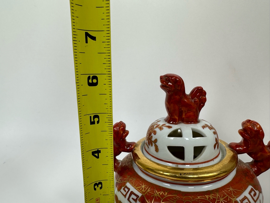Vintage Japanese Foo Dog Incense Burner 6H And Japanse Hand Painted Porcelain Vase 14H [Photo 10]