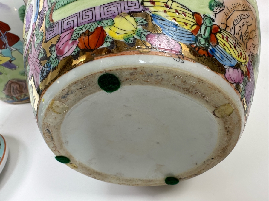 Vintage Pair Of Chinese Hand Painted Lidded Jars 9W X 13H [Photo 12]