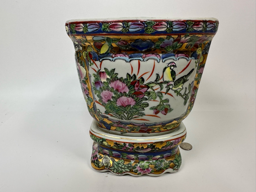 Vintage Chinese Hand Painted Porcelain Planter With Stand 10W X 8D X 9H [Photo 10]