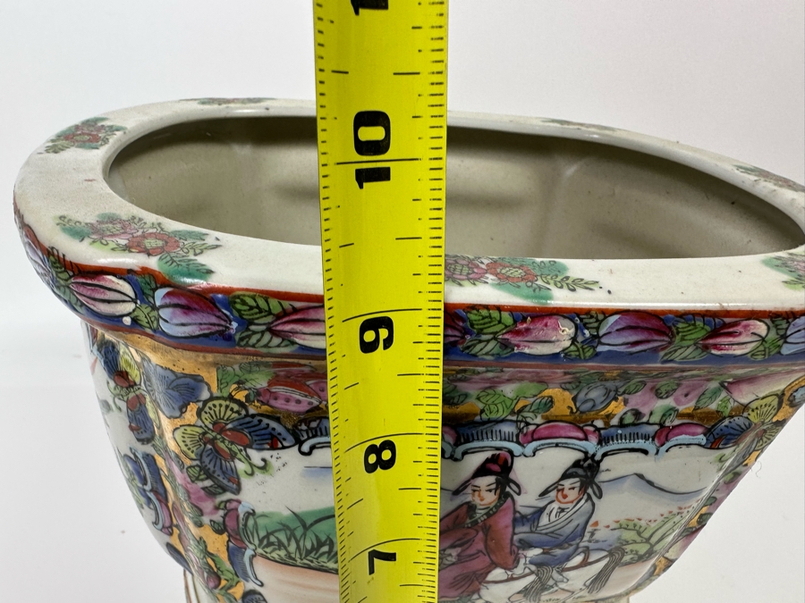 Vintage Chinese Hand Painted Porcelain Planter With Stand 10W X 8D X 9H [Photo 14]