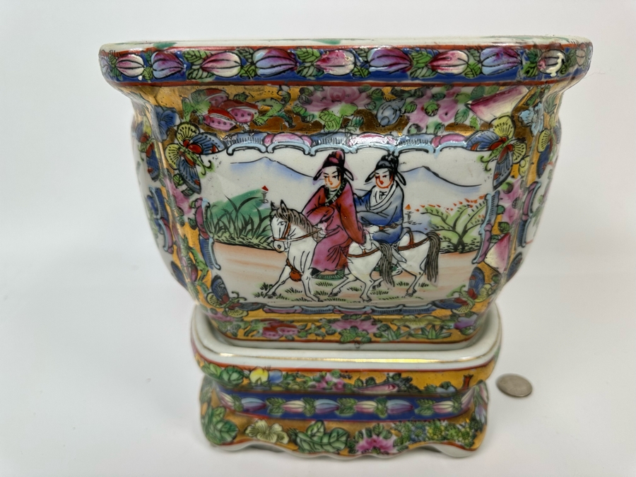 Vintage Chinese Hand Painted Porcelain Planter With Stand 10W X 8D X 9H [Photo 6]
