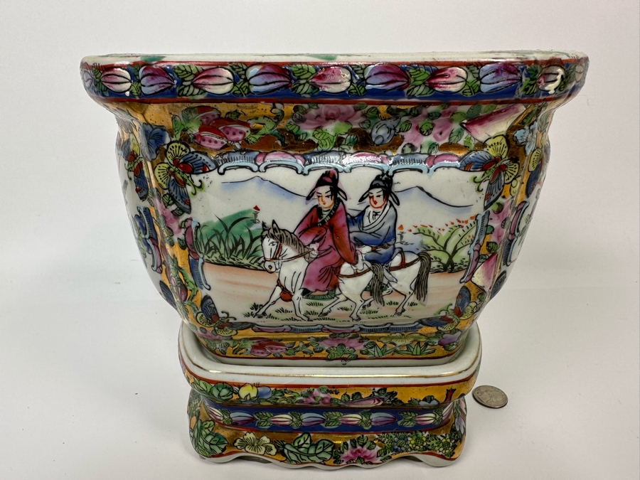 Vintage Chinese Hand Painted Porcelain Planter With Stand 10W X 8D X 9H [Photo 8]