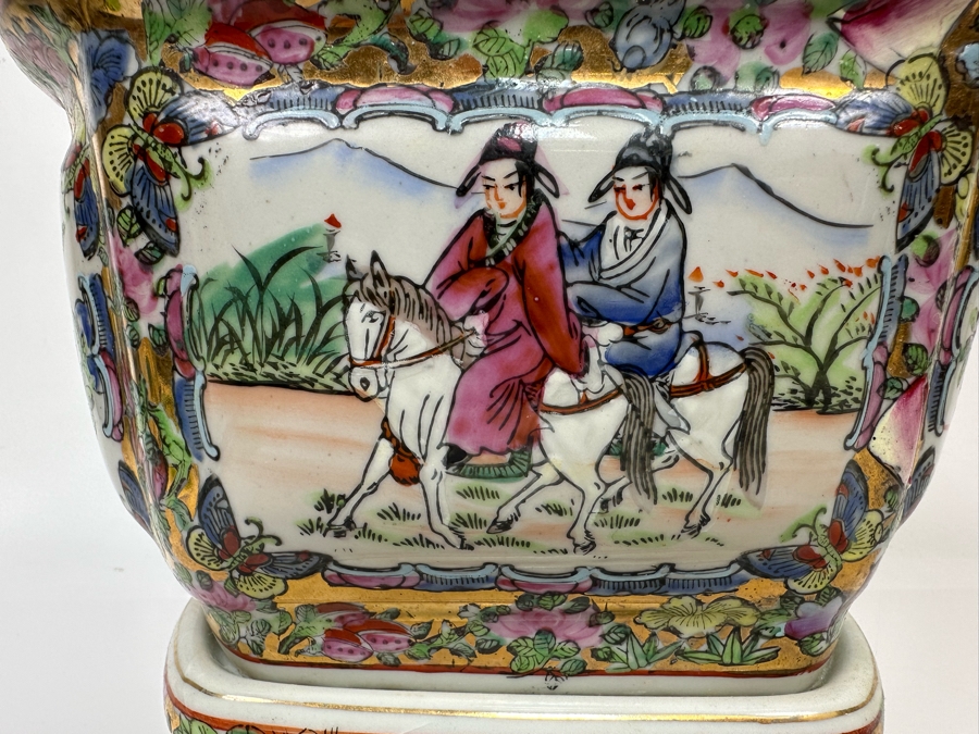 Vintage Chinese Hand Painted Porcelain Planter With Stand 10W X 8D X 9H [Photo 7]