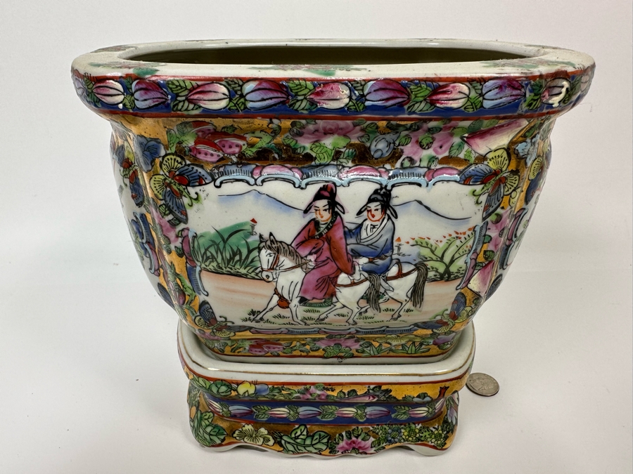 Vintage Chinese Hand Painted Porcelain Planter With Stand 10W X 8D X 9H [Photo 9]