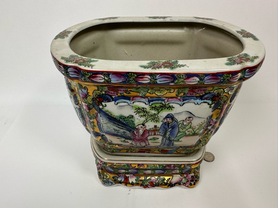 Vintage Chinese Hand Painted Porcelain Planter With Stand 10W X 8D X 9H [Photo 4]