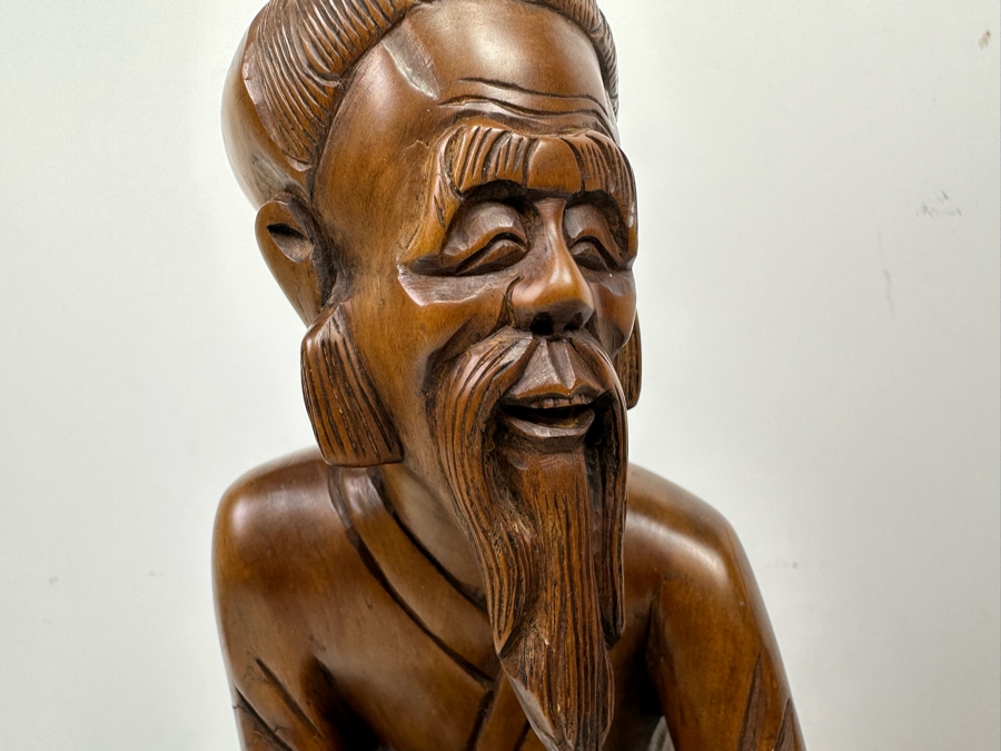 Set Of Three Hand Carved Wooden Chinese Figurines Laughing Buddha [Photo 9]