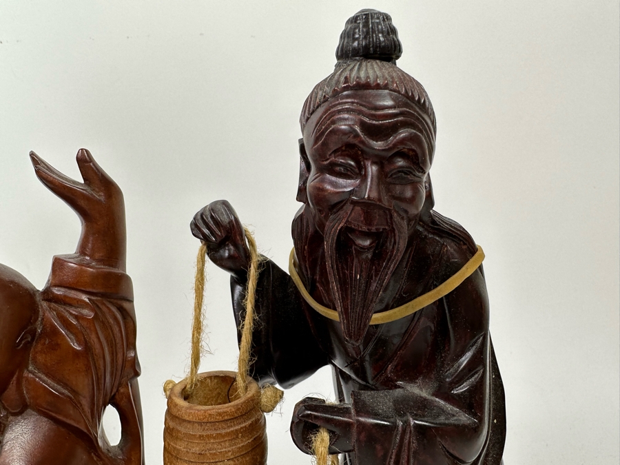 Set Of Three Hand Carved Wooden Chinese Figurines Laughing Buddha [Photo 6]