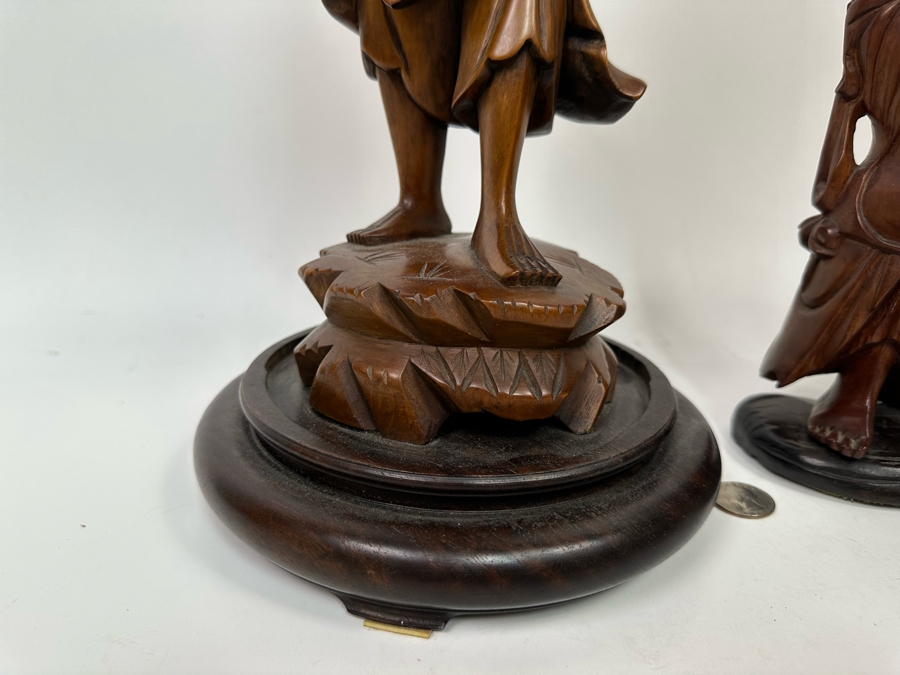 Set Of Three Hand Carved Wooden Chinese Figurines Laughing Buddha [Photo 11]