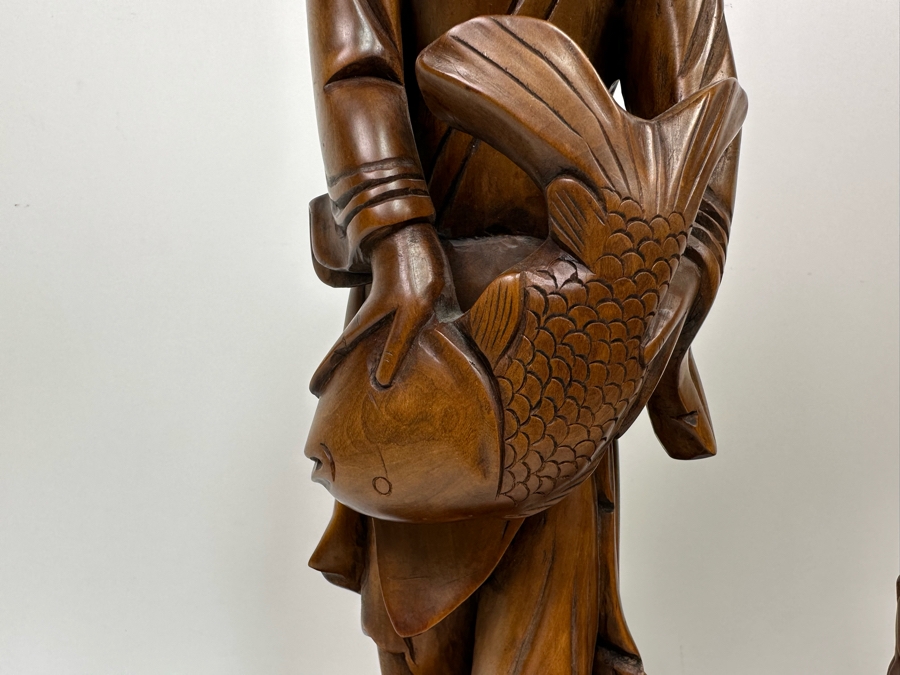 Set Of Three Hand Carved Wooden Chinese Figurines Laughing Buddha [Photo 10]