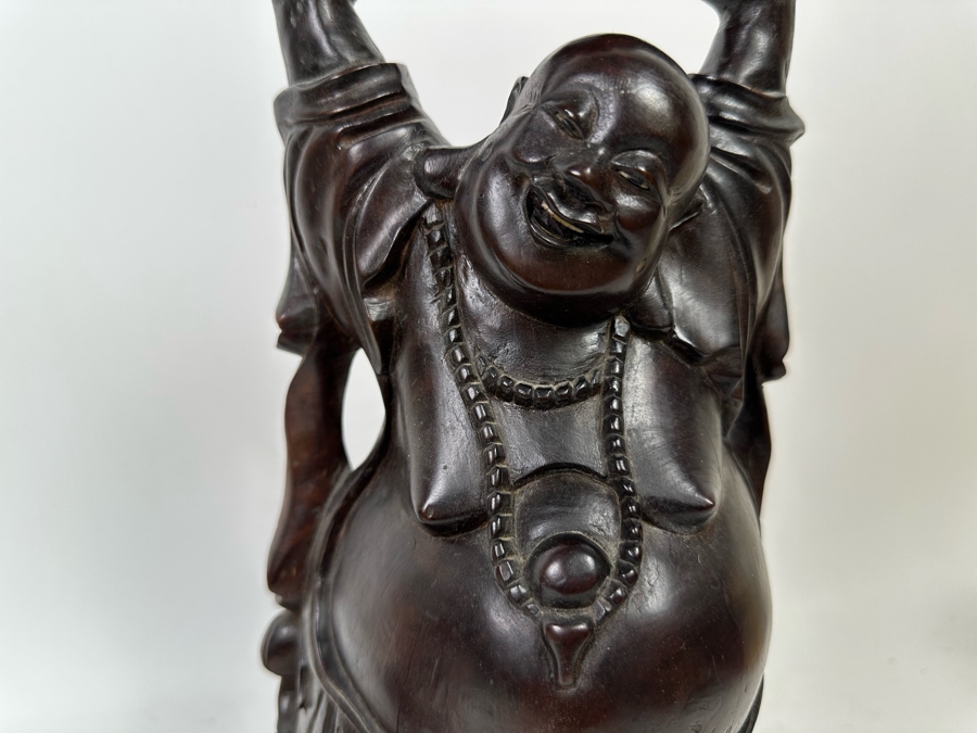 Pair Of Vintage Chinese Carved Wooden Buddha Figurines 7.5H And 17.5H [Photo 6]