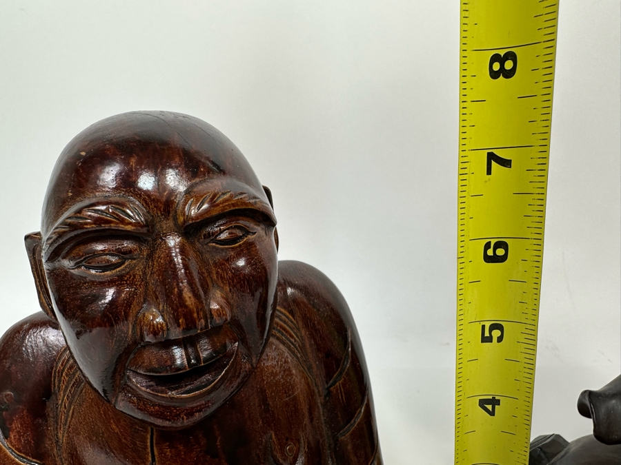 Pair Of Vintage Chinese Carved Wooden Buddha Figurines 7.5H And 17.5H [Photo 18]