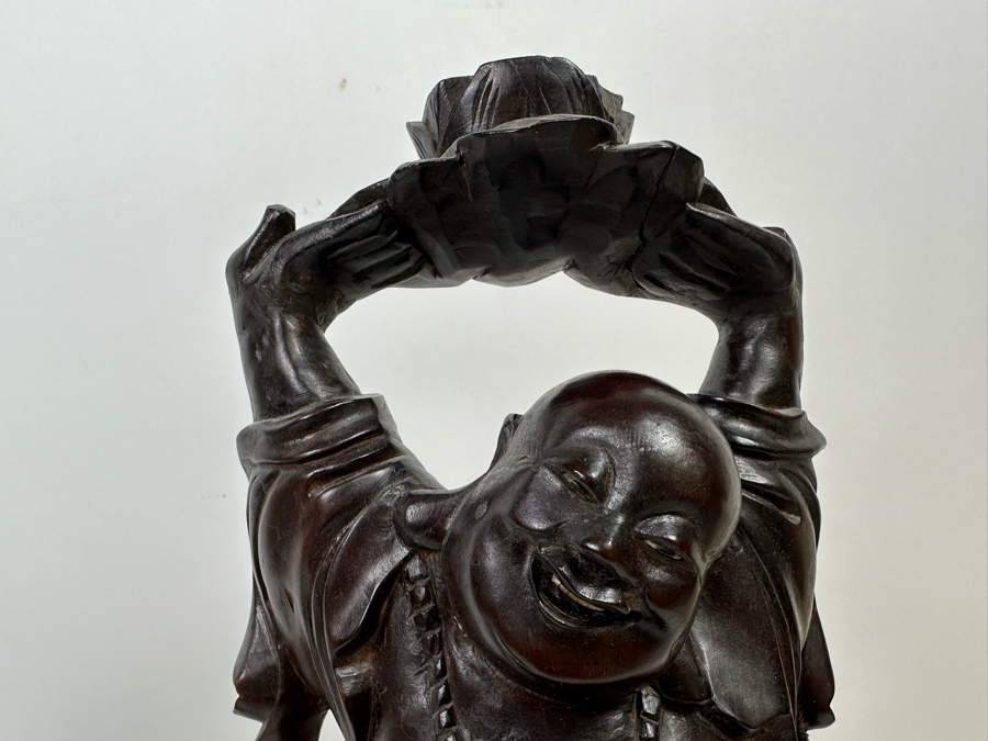 Pair Of Vintage Chinese Carved Wooden Buddha Figurines 7.5H And 17.5H [Photo 8]