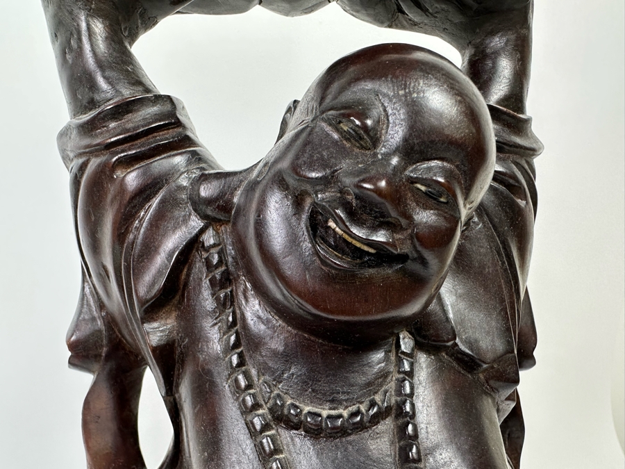 Pair Of Vintage Chinese Carved Wooden Buddha Figurines 7.5H And 17.5H [Photo 7]