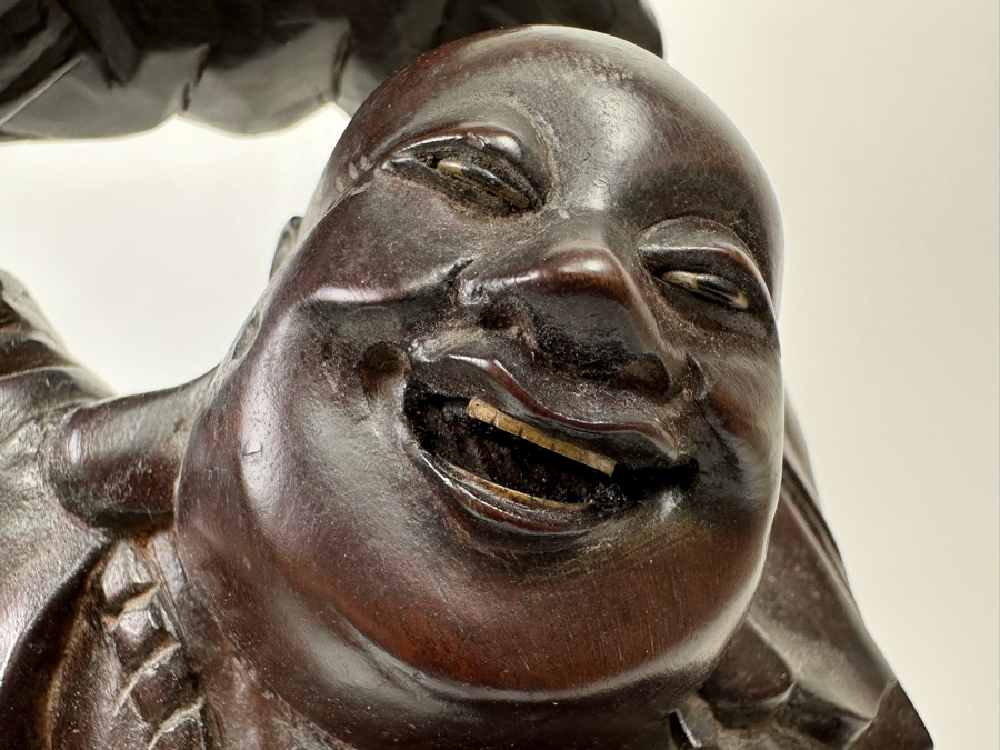 Pair Of Vintage Chinese Carved Wooden Buddha Figurines 7.5H And 17.5H [Photo 16]