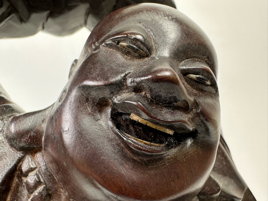 Pair Of Vintage Chinese Carved Wooden Buddha Figurines 7.5H And 17.5H [Photo 17]